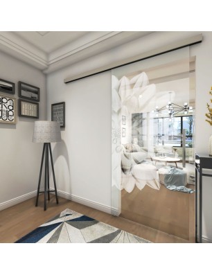 Glasschiebetür SLIM-LINE Blume 4 Gelasert Auf Klarglas