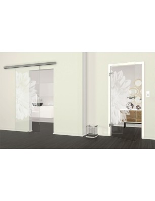 Glasschiebetür SLIM-LINE Blume 4 Gelasert Auf Klarglas