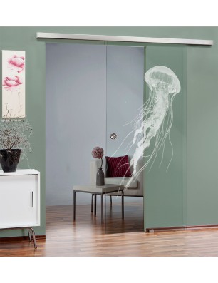 Glasschiebetür SLIM-LINE Qualle II Gelasert Auf Klarglas