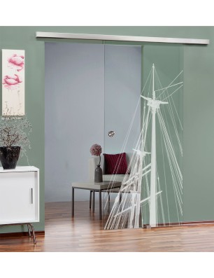 Glasschiebetür SLIM-LINE Dreimaster Gelasert Auf Klarglas