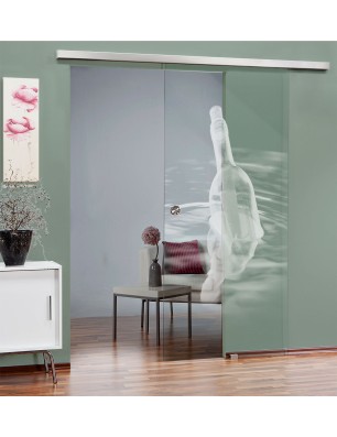 Glasschiebetür SLIM-LINE Nachricht Gelasert Auf Klarglas