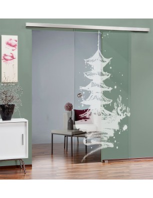 Glasschiebetür SLIM-LINE Pagode III Gelasert Auf Klarglas