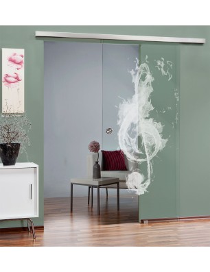 Glasschiebetür SLIM-LINE Burning Musik Gelasert Auf Klarglas