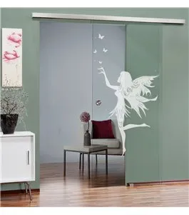 Glasschiebetür SLIM-LINE Fee Gelasert Auf Klarglas