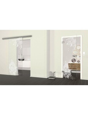 Glasschiebetür SLIM-LINE Blume 11 Gelasert Auf Klarglas