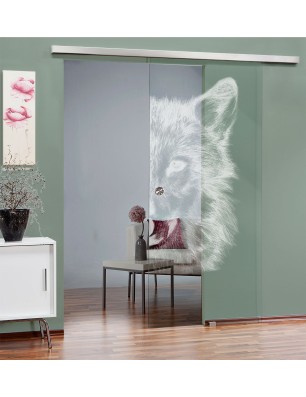 Glasschiebetür SLIM-LINE Wolf 4 Gelasert Auf Klarglas