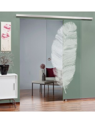 Glasschiebetür SLIM-LINE Feder Gelasert Auf Klarglas