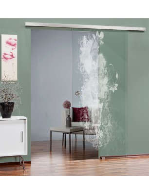 Glasschiebetür SLIM-LINE Blume 6 Gelasert Auf Klarglas