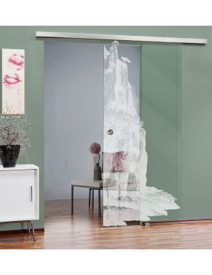 Glasschiebetür SLIM-LINE Landscape Gelasert Auf Klarglas
