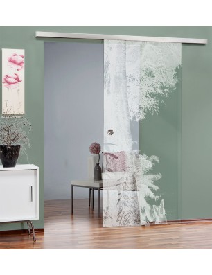 Glasschiebetür SLIM-LINE Wald Gelasert Auf Klarglas