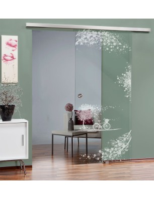 Glasschiebetür SLIM-LINE Herbst Gelasert Auf Klarglas