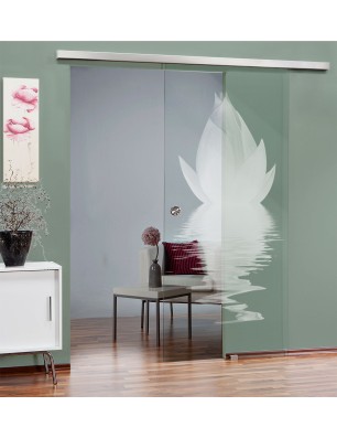 Glasschiebetür SLIM-LINE Lotus Gelasert Auf Klarglas