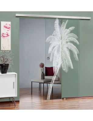 Glasschiebetür SLIM-LINE Palme Gelasert Auf Klarglas
