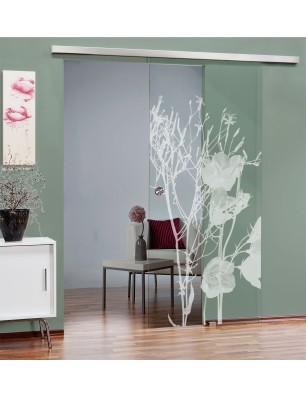 Glasschiebetür SLIM-LINE Blume 7 Gelasert Auf Klarglas