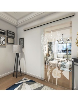 Glasschiebetür SLIM-LINE Blume 7 Gelasert Auf Klarglas