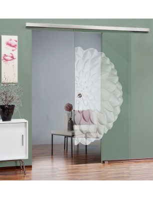 Glasschiebetür SLIM-LINE Blume 8 Gelasert Auf Klarglas
