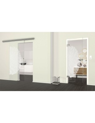 Glasschiebetür SLIM-LINE Blume 8 Gelasert Auf Klarglas
