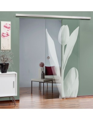 Glasschiebetür SLIM-LINE Tulpe Gelasert Auf Klarglas