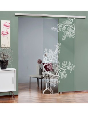 Glasschiebetür SLIM-LINE Japan Garden Gelasert Auf Klarglas