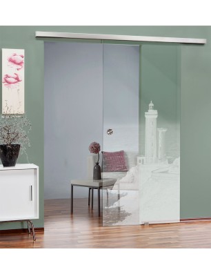 Glasschiebetür SLIM-LINE Leuchtturm 3 Gelasert Auf Klarglas