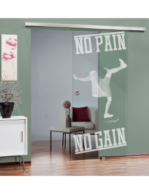 Glasschiebetür SLIM-LINE No pain No Gain Gelasert Auf Klarglas