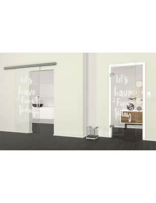 Glasschiebetür SLIM-LINE Lets have fun Gelasert Auf Klarglas