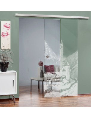 Glasschiebetür SLIM-LINE Alpen Gelasert Auf Klarglas