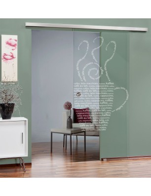 Glasschiebetür SLIM-LINE Kaffe Wordart Gelasert Auf Klarglas