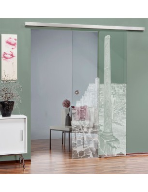 Glasschiebetür SLIM-LINE Athen Gelasert Auf Klarglas