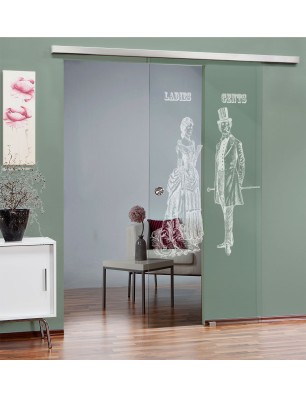 Glasschiebetür SLIM-LINE Ladies and Gents Gelasert Auf Klarglas
