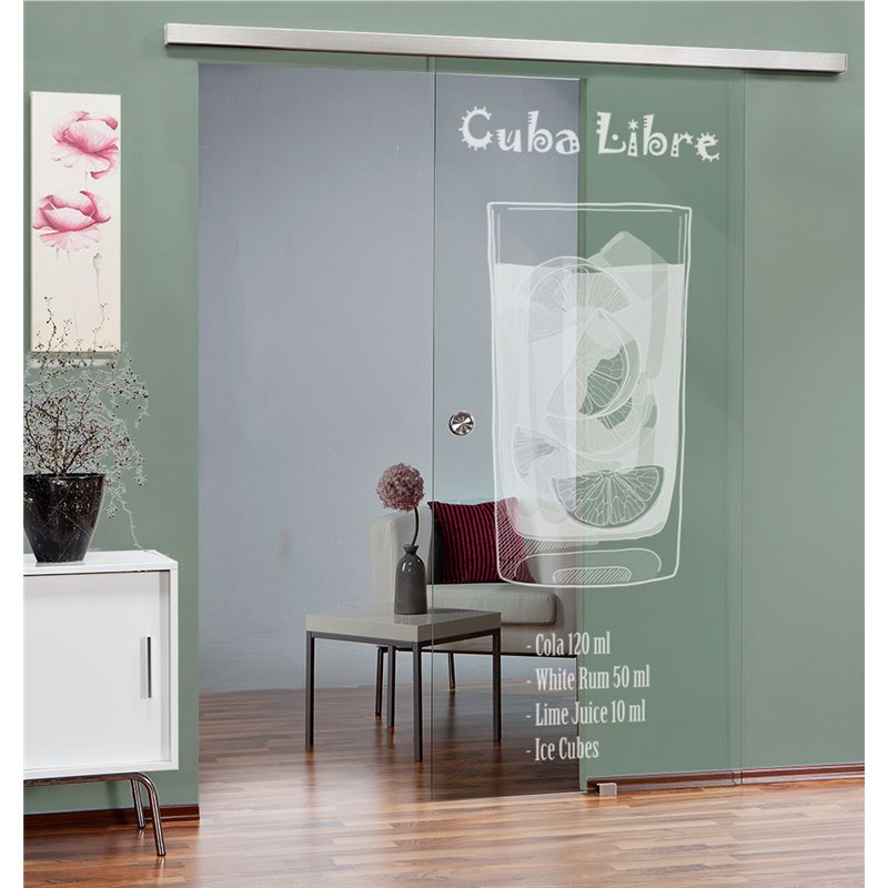 Glasschiebetür SLIM-LINE Cuba Libre Gelasert Auf Klarglas
