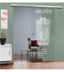 Glasschiebetür SLIM-LINE Mojito Gelasert Auf Klarglas