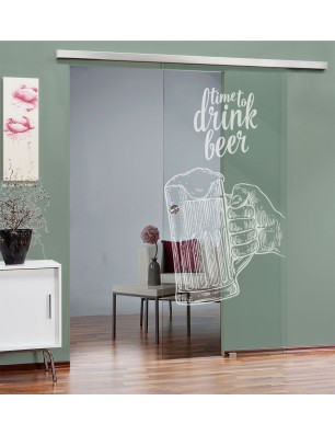 Glasschiebetür SLIM-LINE Time to drink beer Gelasert Auf Klarglas