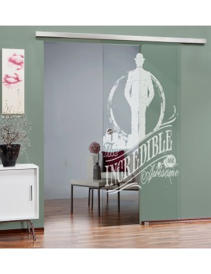 Glasschiebetür SLIM-LINE Mr. Incredible Gelasert Auf Klarglas