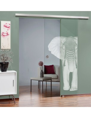 Glasschiebetür SLIM-LINE Elefant 2 Gelasert Auf Klarglas