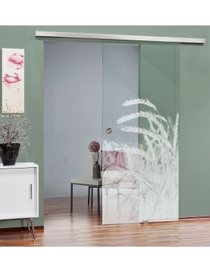 Glasschiebetür SLIM-LINE Ernte Gelasert Auf Klarglas