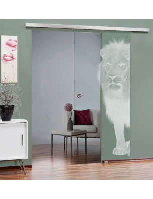 Glasschiebetür SLIM-LINE Löwe Gelasert Auf Klarglas