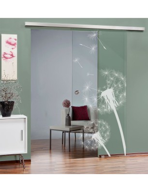 Glasschiebetür SLIM-LINE Pusteblume Gelasert Auf Klarglas
