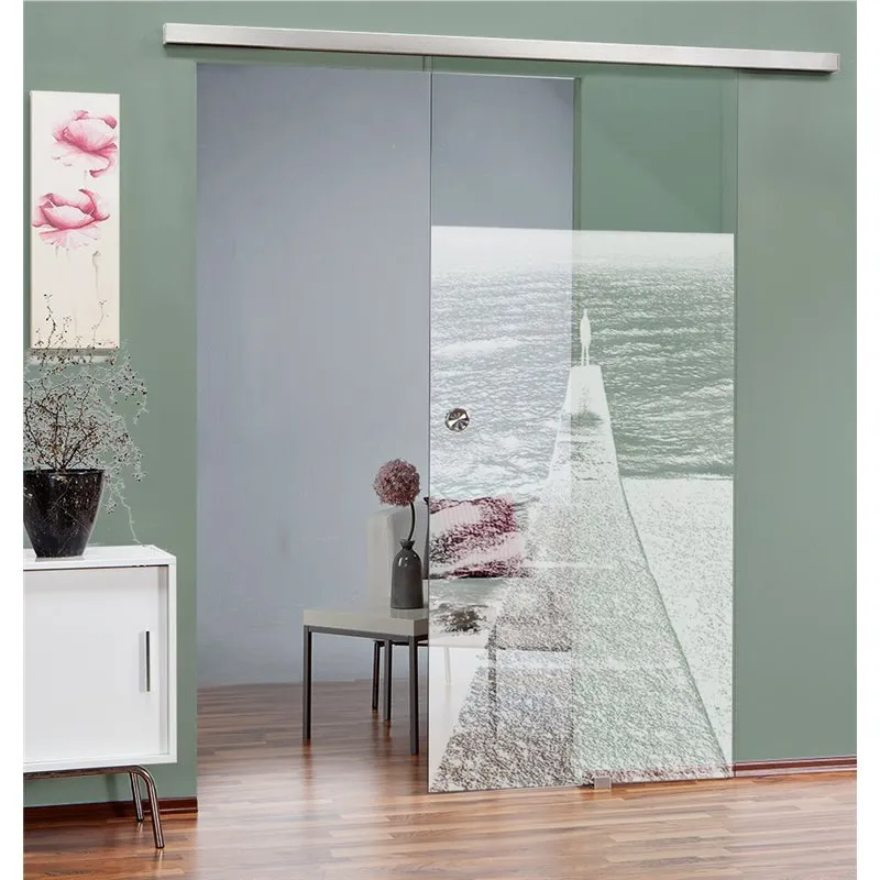 Glasschiebetür SLIM-LINE Steg Gelasert Auf Klarglas