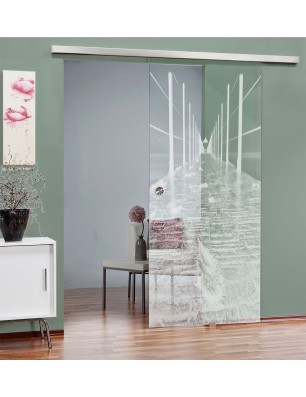 Glasschiebetür SLIM-LINE Weg Gelasert Auf Klarglas