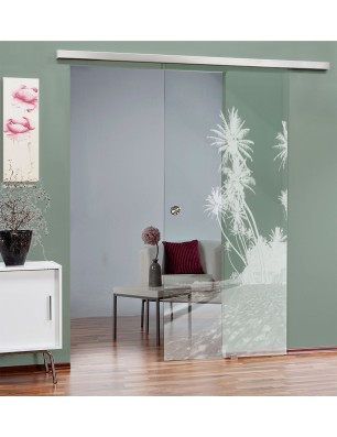 Glasschiebetür SLIM-LINE Palmen Gelasert Auf Klarglas