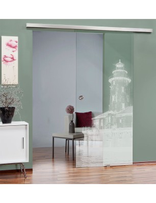 Glasschiebetür SLIM-LINE Leuchtturm 5 Gelasert Auf Klarglas