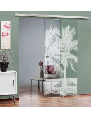 Glasschiebetür SLIM-LINE Palmen II Gelasert Auf Klarglas
