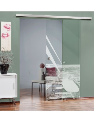 Glasschiebetür SLIM-LINE Boot 3 Gelasert Auf Klarglas