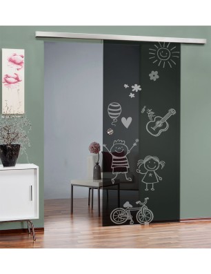 Glasschiebetür SLIM-LINE Kid Happy Gelasert Auf Grauglas