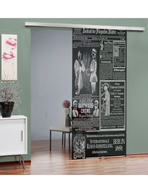 Glasschiebetür SLIM-LINE Zeitung Gelasert Auf Grauglas