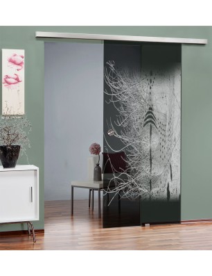 Glasschiebetür SLIM-LINE Abstrakt 7 Gelasert Auf Grauglas