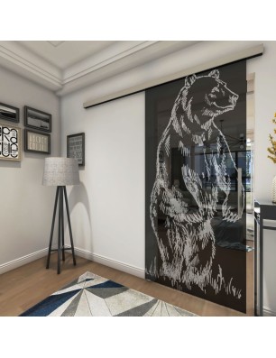 Glasschiebetür SLIM-LINE Bär Gelasert Auf Grauglas