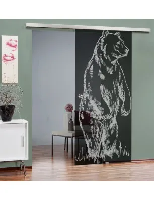 Glasschiebetür SLIM-LINE Skull 3 Gelasert Auf Grauglas