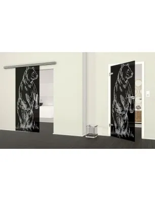 Glasschiebetür SLIM-LINE Skull 3 Gelasert Auf Grauglas